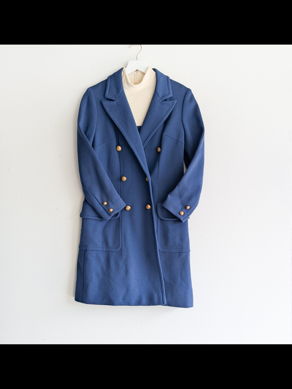 Vintage 1960s Peck & Peck Blue & White Wool Double Breast Pea Coat Dress Set Med - Picture 4 of 10